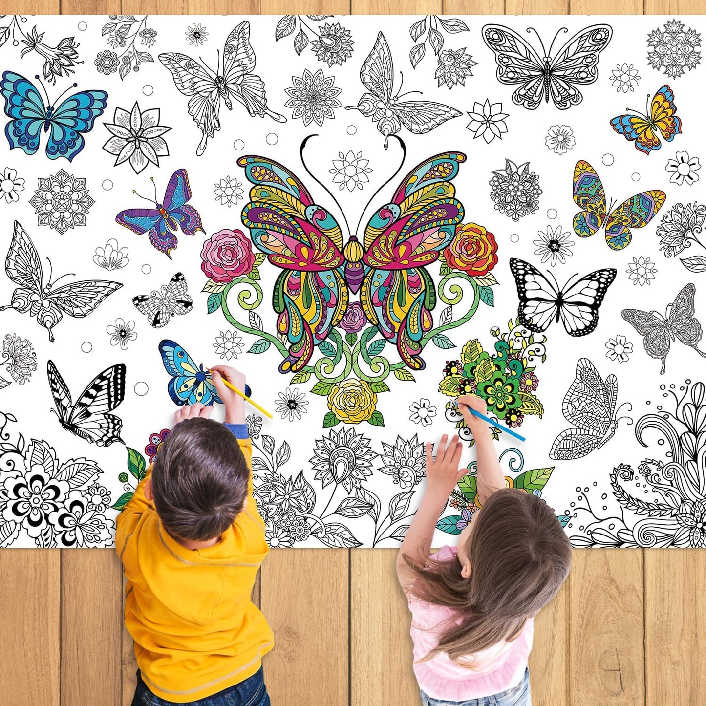 43.3x31.5 Summer Coloring Poster with Picture, Giant Cute Painting Poster, Large Coloring Tablecloth for Classroom Home Birthday Party Supplies Favor