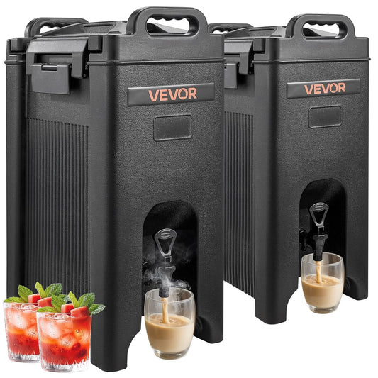 VEVOR Insulated Beverage Dispenser, 5 Gal/19L Hot and Cold Beverage Server with Spigot & Handle, Food-Grade Thermal Drink Dispenser Cooler for Tea Coffee Water in Cafes & Restaurants, 2 Pack, Black