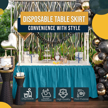 Exquisite Ruffle Table Skirt Black 6 Pack 14 Ft Long Table Skirts for Rectangle Tables 6ft Plus or Round Tables Skirts with Adhesive Strip for Gender Reveal Decor & Happy Birthday Parties