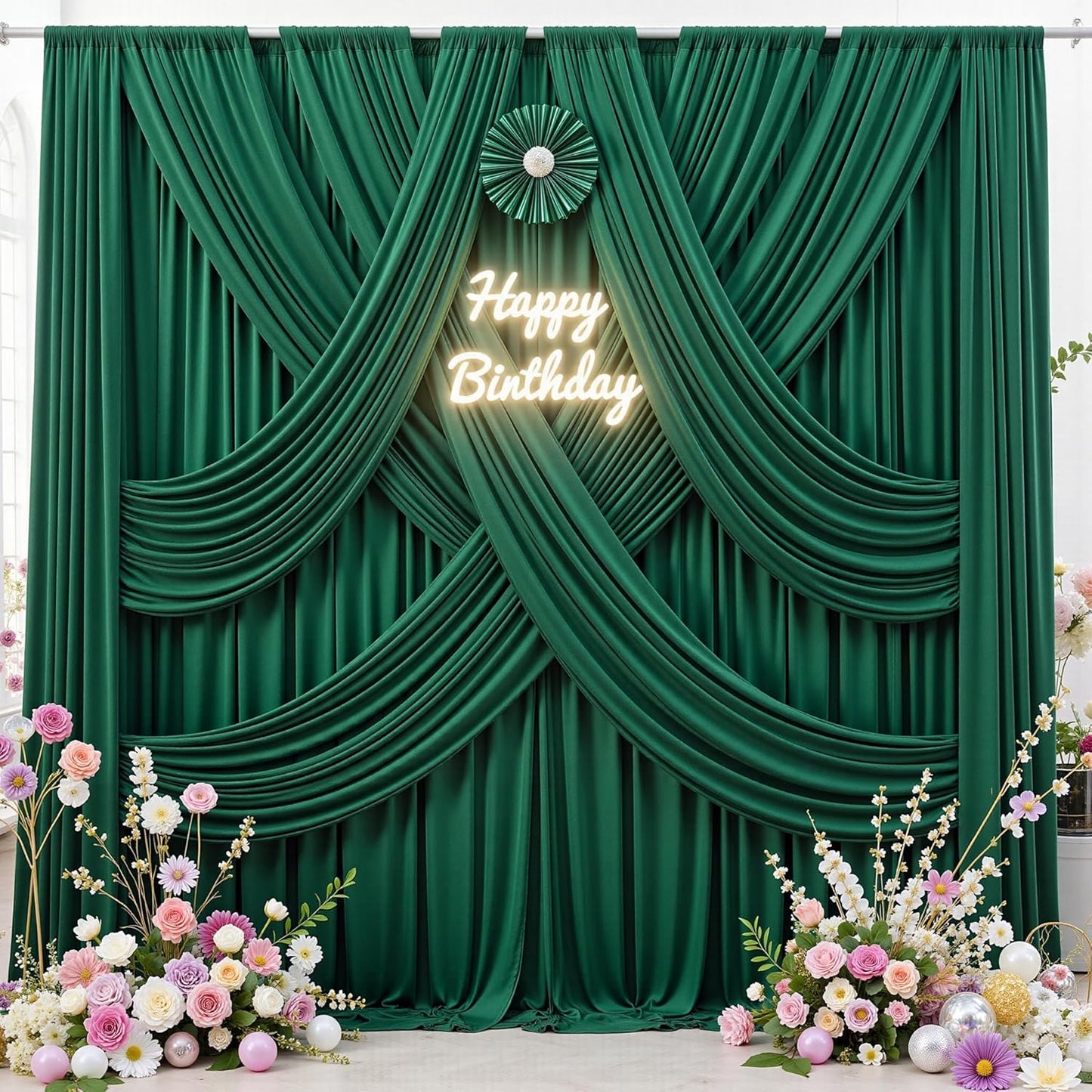 10 ft x 10 ft Wrinkle Free White Backdrop Curtains for Wedding Parties, Polyester Photography Backdrop Drapes for Birthday Parties Stage Backdrop Stand, 2 Panels 5x10FT Background Curtains