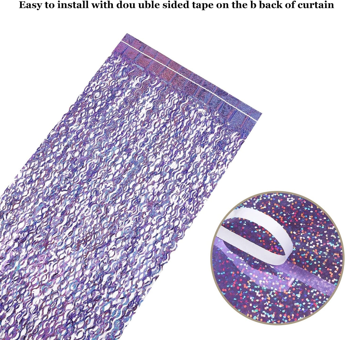 3 Pack Colorful Foil Fringe Curtain Backdrop - 6.6 x 3.3 ft Wavy Rainbow Tinsel Backdrop Curtain Metallic Streamers Iridescent Holiday Photo Booth Party Decorations