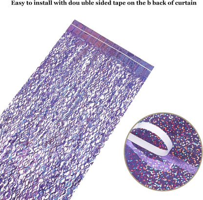 3 Pack Colorful Foil Fringe Curtain Backdrop - 6.6 x 3.3 ft Wavy Rainbow Tinsel Backdrop Curtain Metallic Streamers Iridescent Holiday Photo Booth Party Decorations