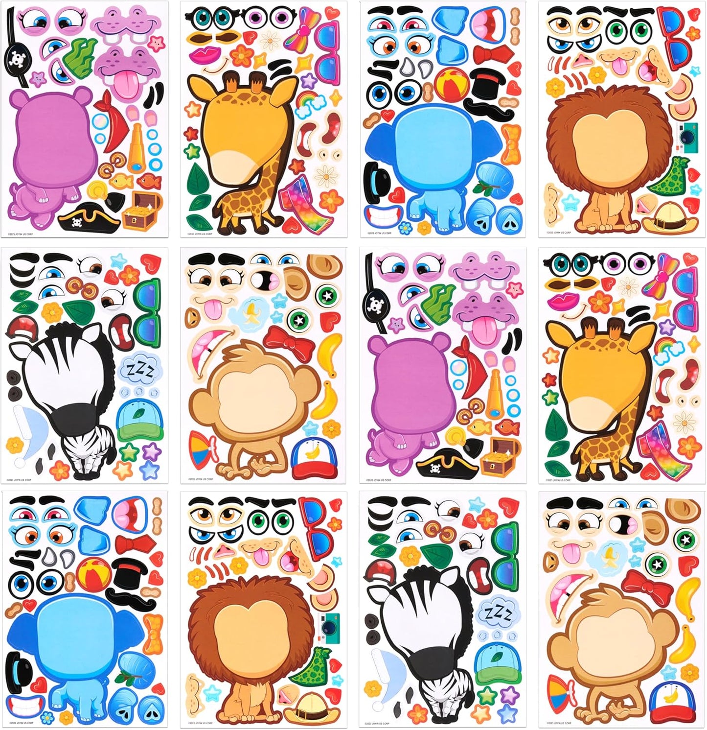 JOYIN 24 Sheets 9"x6" Make a face Stickers for Kids, Make Your Own Stickers with Unicorn, Dinosaur, Sea and Safari Animals, Party Favors Kids Crafts, Goodie Bags Stuffers Classroom Activities