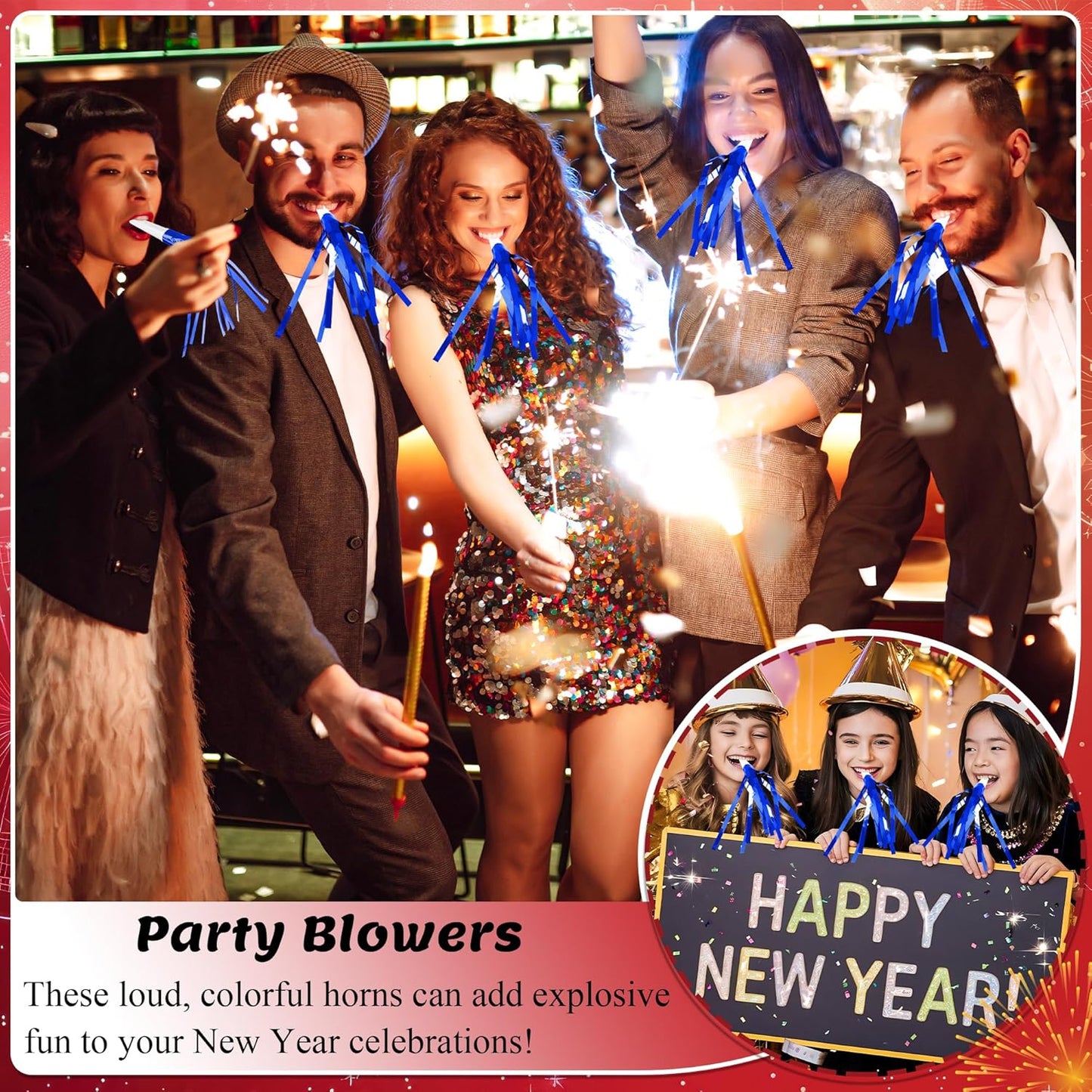 12 Pcs Noise Makers Glitter Metallic Fringed Party Blowers for Birthday New Years Graduation Sporting Events Party Favor Supplies (Mixed Colors)