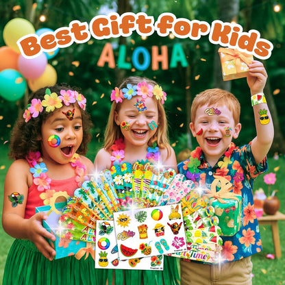 Cherisnowy 48PCS Hawaiian Party Set - 24PCS Temporary Tattoos & 24PCS Slap Bracelets - Summer-Themed Birthday Supplies, Baby Shower Gifts, Classroom Rewards & Party Decor for Kids (Boys & Girls)