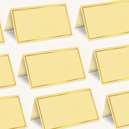 100 Pack Gold Table Cards Place Cards Name Cards for Table Setting, 250g Pearled Table Tents Name Tents, Avery Place Cards for Wedding, Meeting, Party, Reserved Seating Sign (Gold)