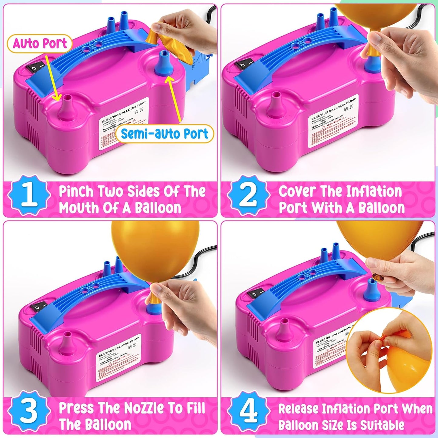Portable Electric Balloon Pump - 110V 600W Dual Nozzle Balloon Inflator Pump with 113 accessories Decorations for Party