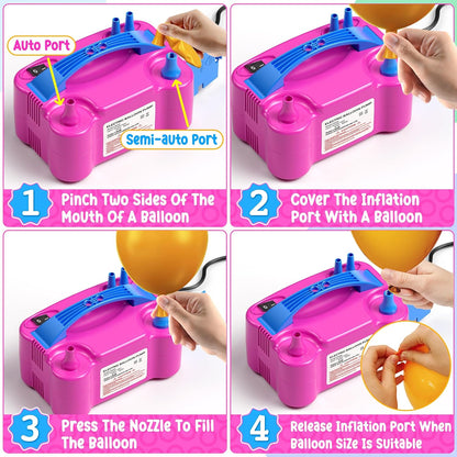 Portable Electric Balloon Pump - 110V 600W Dual Nozzle Balloon Inflator Pump with 113 accessories Decorations for Party