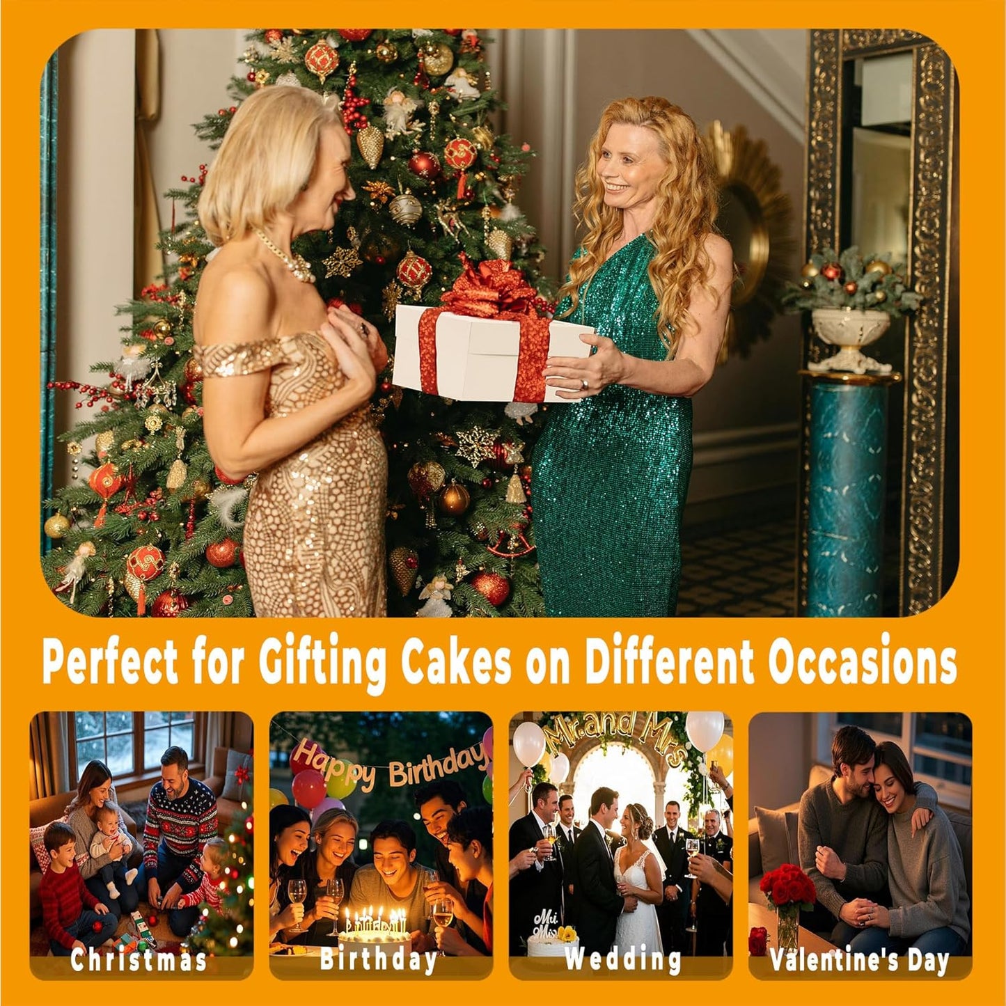 12x12x12 Inches Cake Boxes with Cake Boards, 3 Pack Premium Tall Cheesecake Boxes with Display Window for Christmas, Birthday, Wedding