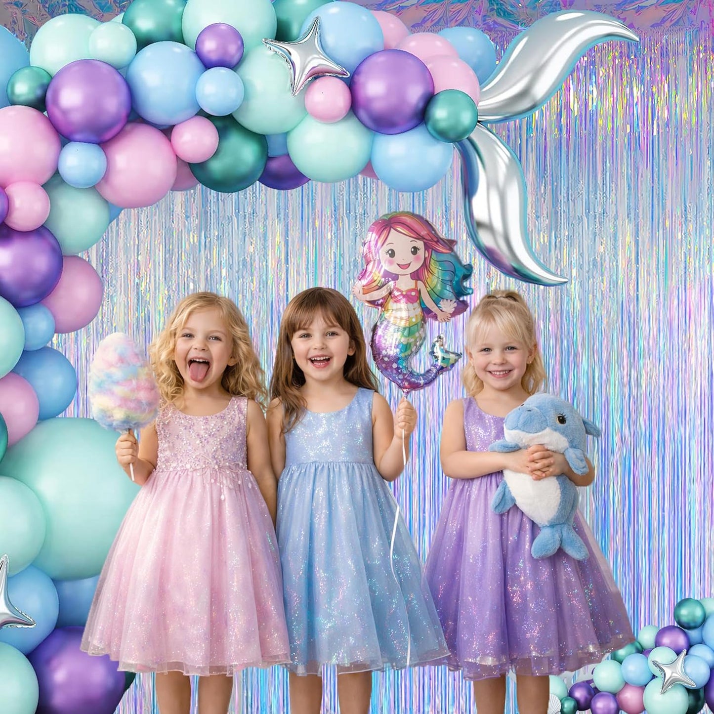 Melsan 2 Pack 3.2 ft x 8.2 ft Tinsel Foil Fringe Curtains Backdrop, Sparkle Metallic Foil Curtains for Party Photo Booth Props Decoration, Pinkish Purple