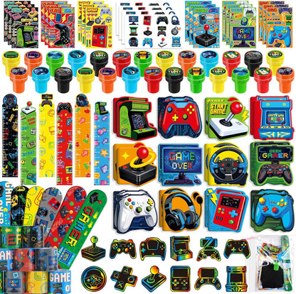 BenLouis 96 Pcs Video Game Party Favors Neon School Stationery Bulk for Kids Classroomgame Level Up Birthday Gift Candy Goodie Bag Fillers Fun Glow Gamepad Game Decor Pinata Prize Activity Supplies