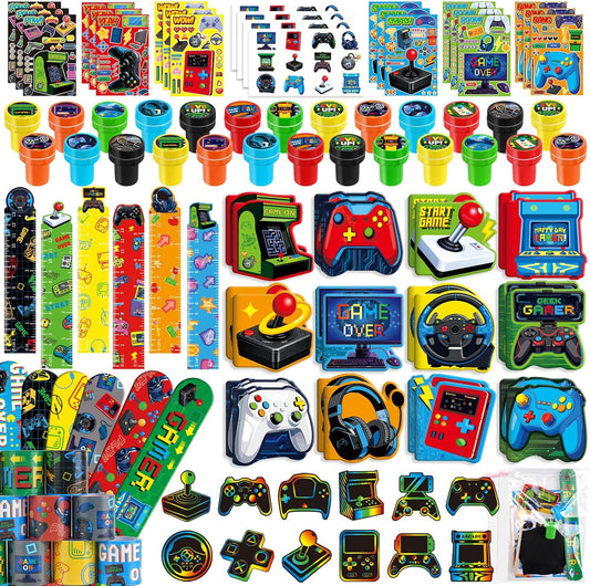 BenLouis 96 Pcs Video Game Party Favors Neon School Stationery Bulk for Kids Classroomgame Level Up Birthday Gift Candy Goodie Bag Fillers Fun Glow Gamepad Game Decor Pinata Prize Activity Supplies