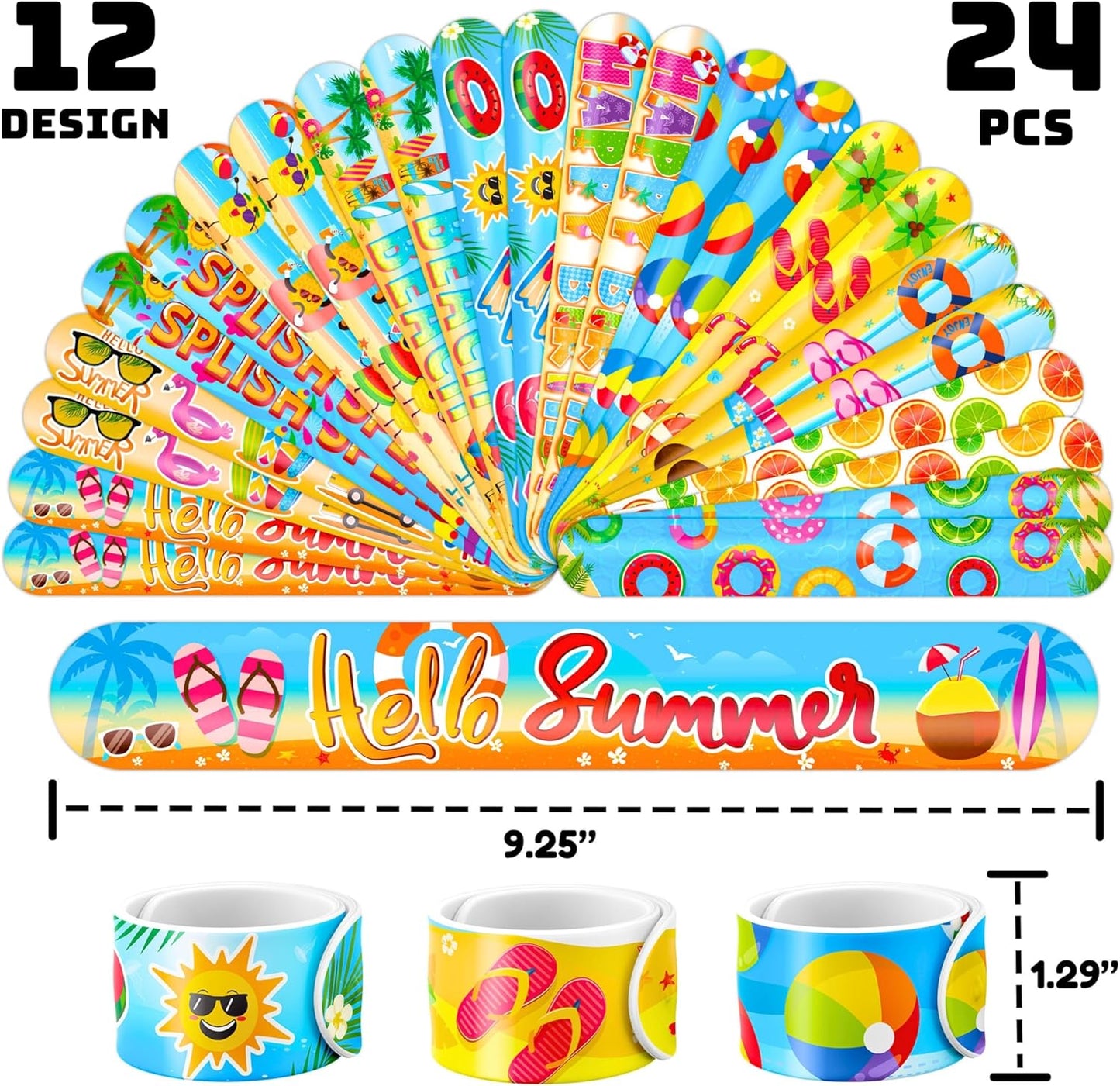 Cherisnowy 48PCS Beach Party Favors – 24PCS Temporary Pre - cut Tattoos & 24PCS Slap Bracelets – Summer & Ocean-Themed Birthday Supplies, Baby Shower Gifts, Classroom Rewards & Party Decor for Kids