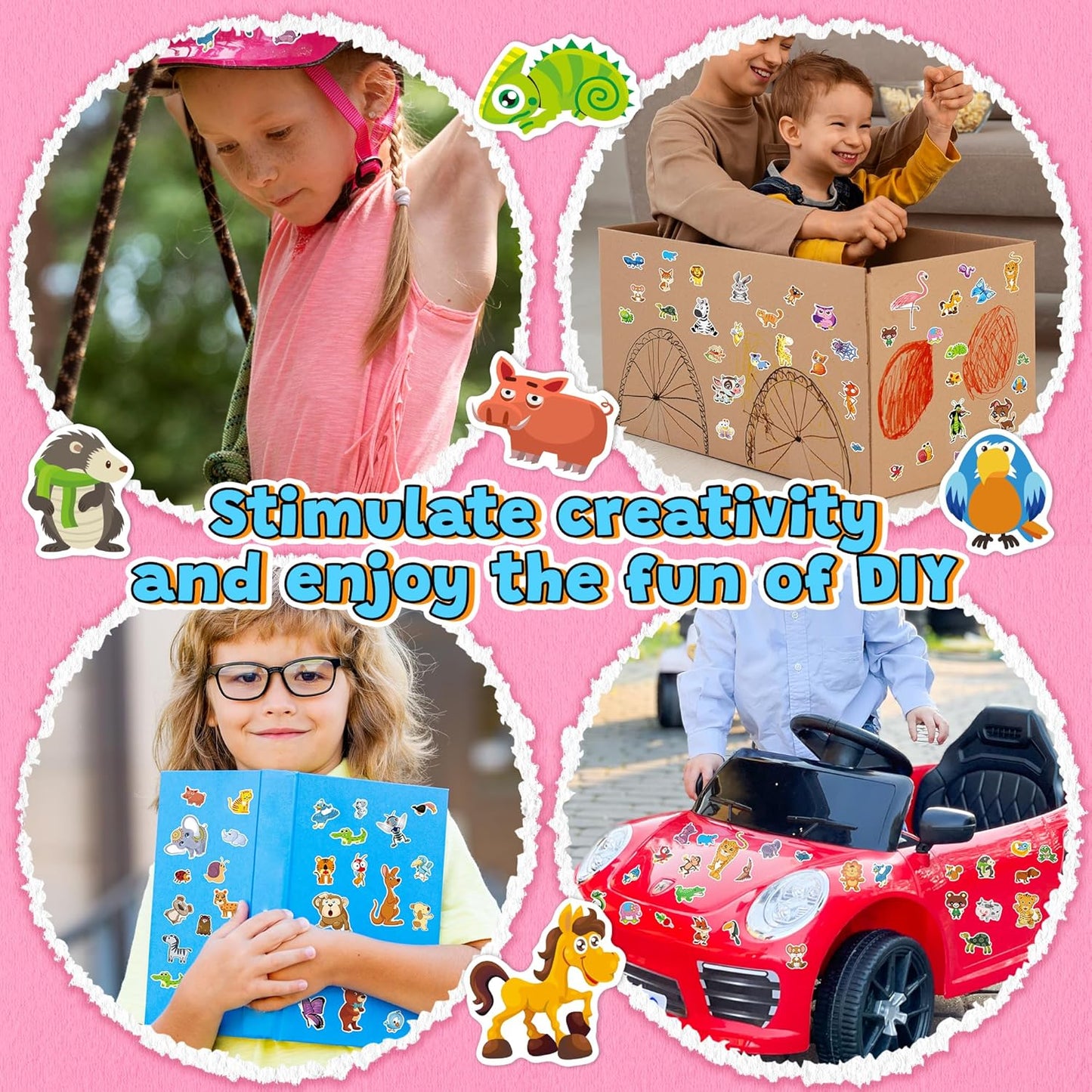 Sinceroduct 64 Sheets Stickers for Kids, 1800+pcs Animal Sticker, 16 Animal Themes Water Bottle Stickers, Scrapbooking Party Favors Classroom for Kids, Children, Teacher, Parent