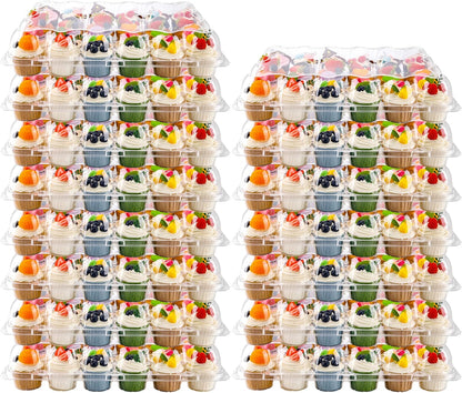 NPLUX 24 Count Cupcake Containers 10 Pack Cupcake Holders with Detachable Tall Dome Lids Clear Plastic Stackable Cupcake Boxes for 240 Cupcakes, BPA Free, Standard Size