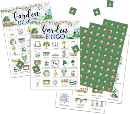 Garden Bingo Cards, Garden Theme Game for 24 Players, Bingo Activities for Adults, Garden Party Favors Supplies Decorations(A02)