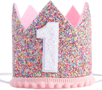 Rainbow Crown - 4th Birthday Party Glitter Crown, Kids Birthday Hats, Baby Photo Props, Little Girls Hair Accessories
