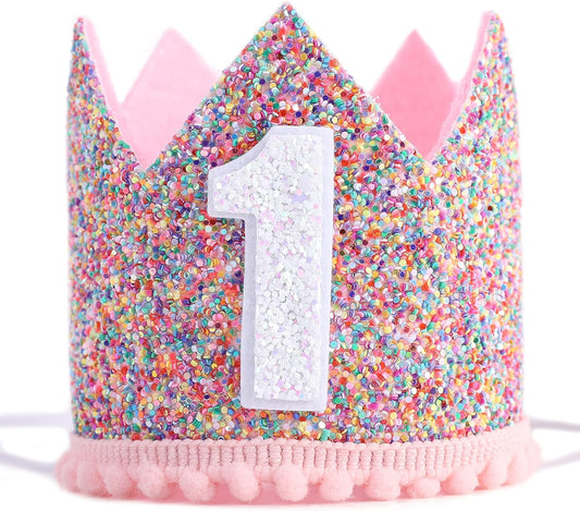 Rainbow Crown - 4th Birthday Party Glitter Crown, Kids Birthday Hats, Baby Photo Props, Little Girls Hair Accessories