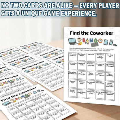 Team Building Games for Work Adults – Find Someone Who Bingo Game, 25 Unique Human Bingo Cards 5x7 Inch, Ice Breaker & Office Games for Parties, Meetings & Events - A05