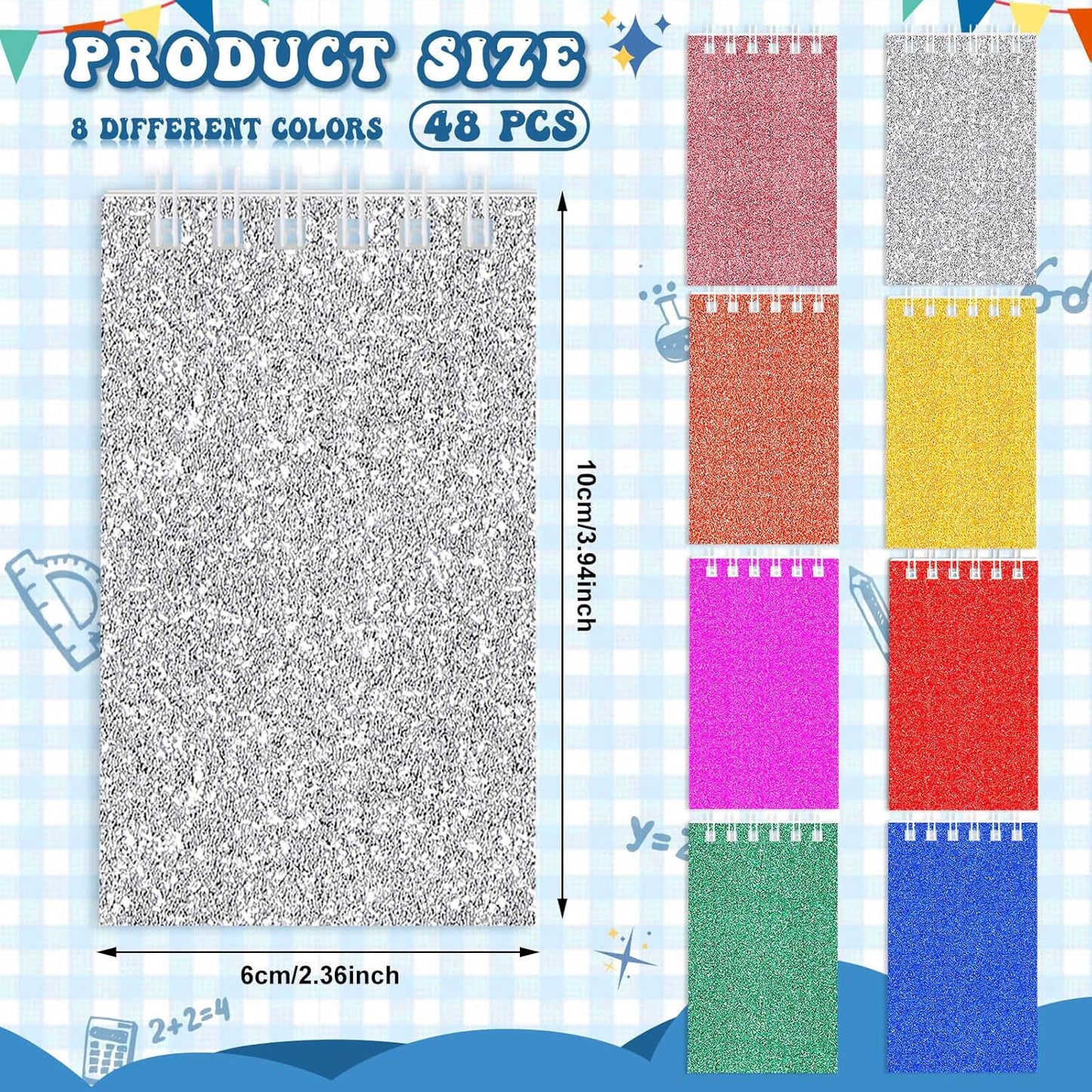 Seajan 24 Pcs Glitter Mini Spiral Notepads for Kids Party Favors Small Prism Notebooks 3.9 x 2.4 Inch Colorful Flash Memo Pads for Girls and Boys Birthday Gift Classroom Rewards 20 Pages Each