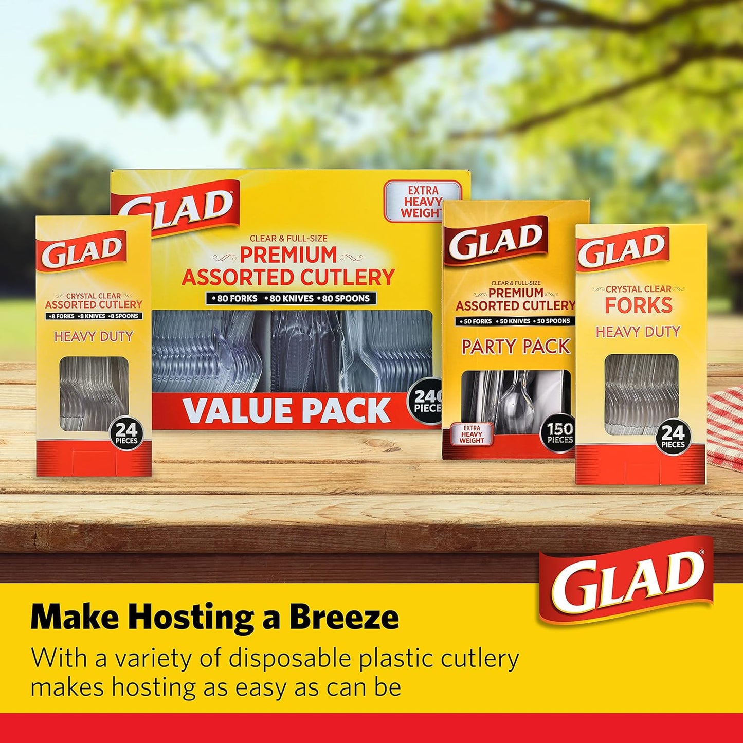 Glad Clear Disposable Cutlery Set with Heavy Duty Plastic Forks, Knives, and Spoons, Reusable Dishwasher Safe Plastic Utensils for Parties and Everyday Use, 240 Count