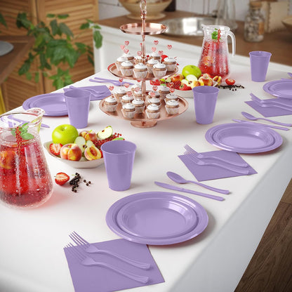 350 Pcs Black Plastic Plates For Party, Black Disposable Plates Set, 50 Of Each 9" Dinner Plate Set, 7" Dessert Plate, Cups, Napkins & Cutlery Plastic Dinnerware Set Exquisite