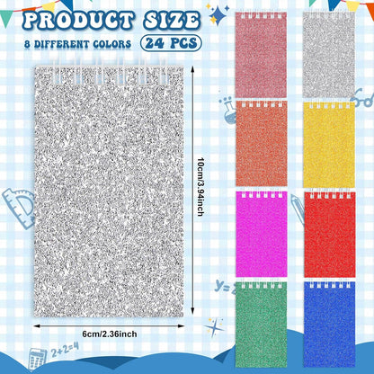 Seajan 24 Pcs Glitter Mini Spiral Notepads for Kids Party Favors Small Prism Notebooks 3.9 x 2.4 Inch Colorful Flash Memo Pads for Girls and Boys Birthday Gift Classroom Rewards 20 Pages Each