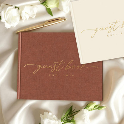 ARTESORI Wedding Guest Book for Reception — Gold-Foiled Guestbook to Sign in, Elegant Baby Shower Guest Book for Party & Birthday — Terracotta Photo & Polaroid Guest Book for Wedding & Bridal Shower