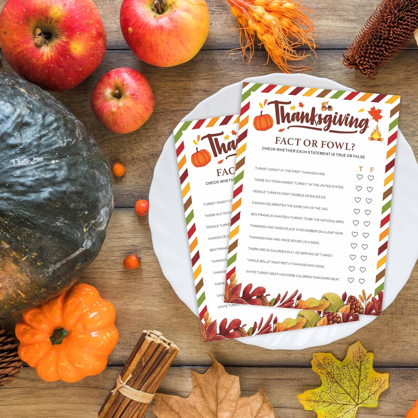 Thanksgiving Scavenger Hunt Game Set, 30 Harvest Stripes Theme Double-Sided Game Cards for Thanksgiving Parties, Family, Friends & Classroom Activities -B04