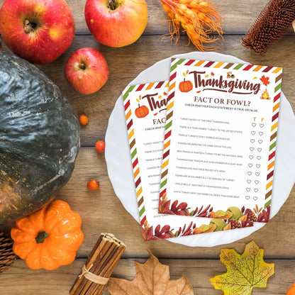Thanksgiving Scavenger Hunt Game Set, 30 Harvest Stripes Theme Double-Sided Game Cards for Thanksgiving Parties, Family, Friends & Classroom Activities -B04