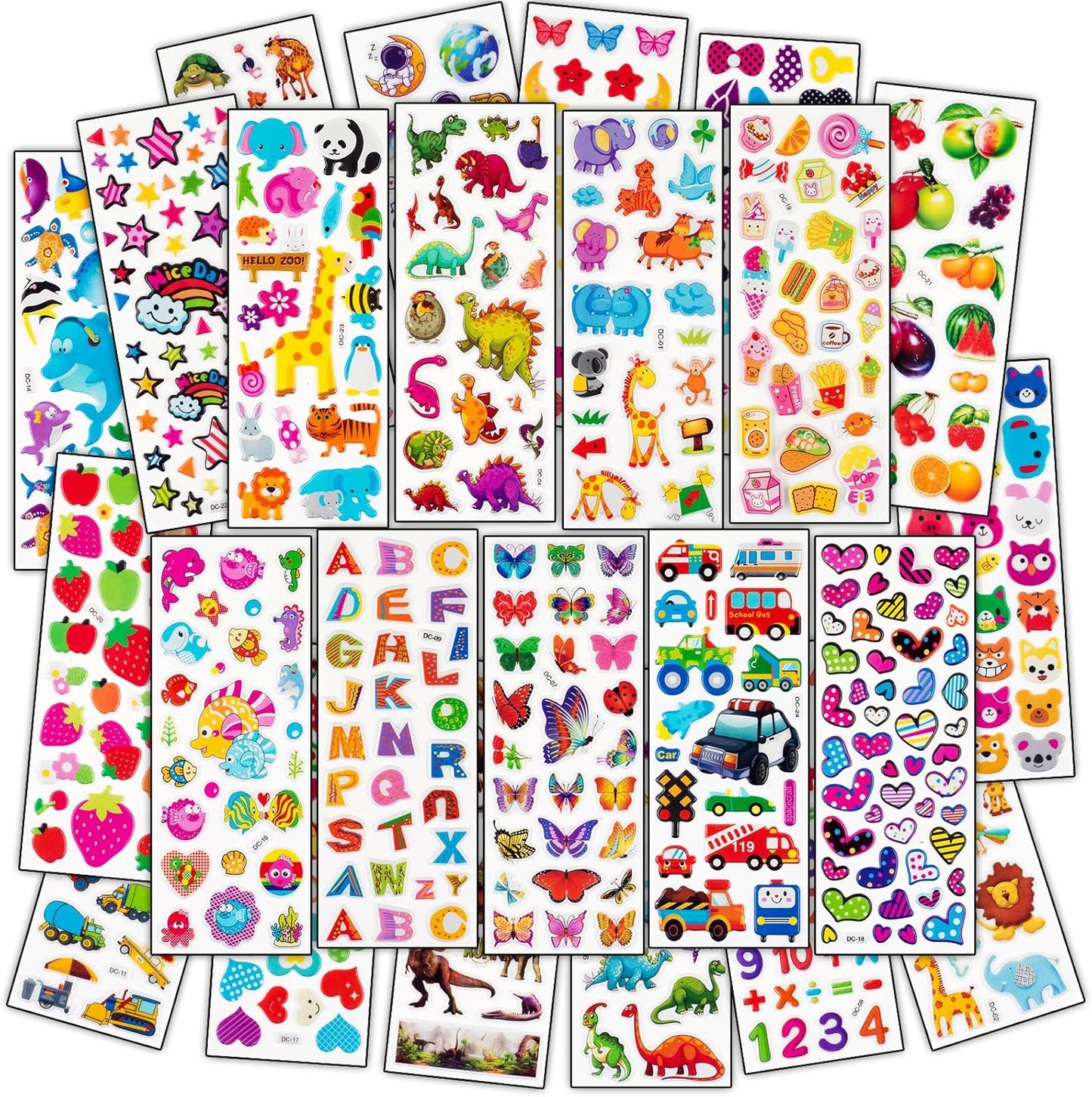 Habett 3D Stickers for Kids & Toddlers, 500+ 3D Puffy Stickers Including Animals, Letters, Numbers, Dinosaurs, Cars and More for Boys, Girls, Teachers, Reward, Craft Scrapbooking