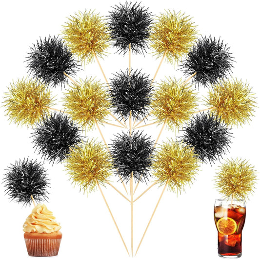 Chinco 100 Pcs Foil Firework Cupcake Toppers Sparkle Tinsel Cake Toppers Cake Decoration Cocktail Fruit Toothpick for Birthday Wedding Graduation Party(Bright Color)