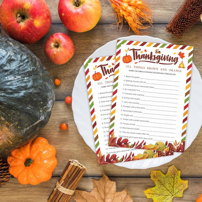 Thanksgiving Scavenger Hunt Game Set, 30 Harvest Stripes Theme Double-Sided Game Cards for Thanksgiving Parties, Family, Friends & Classroom Activities -B04