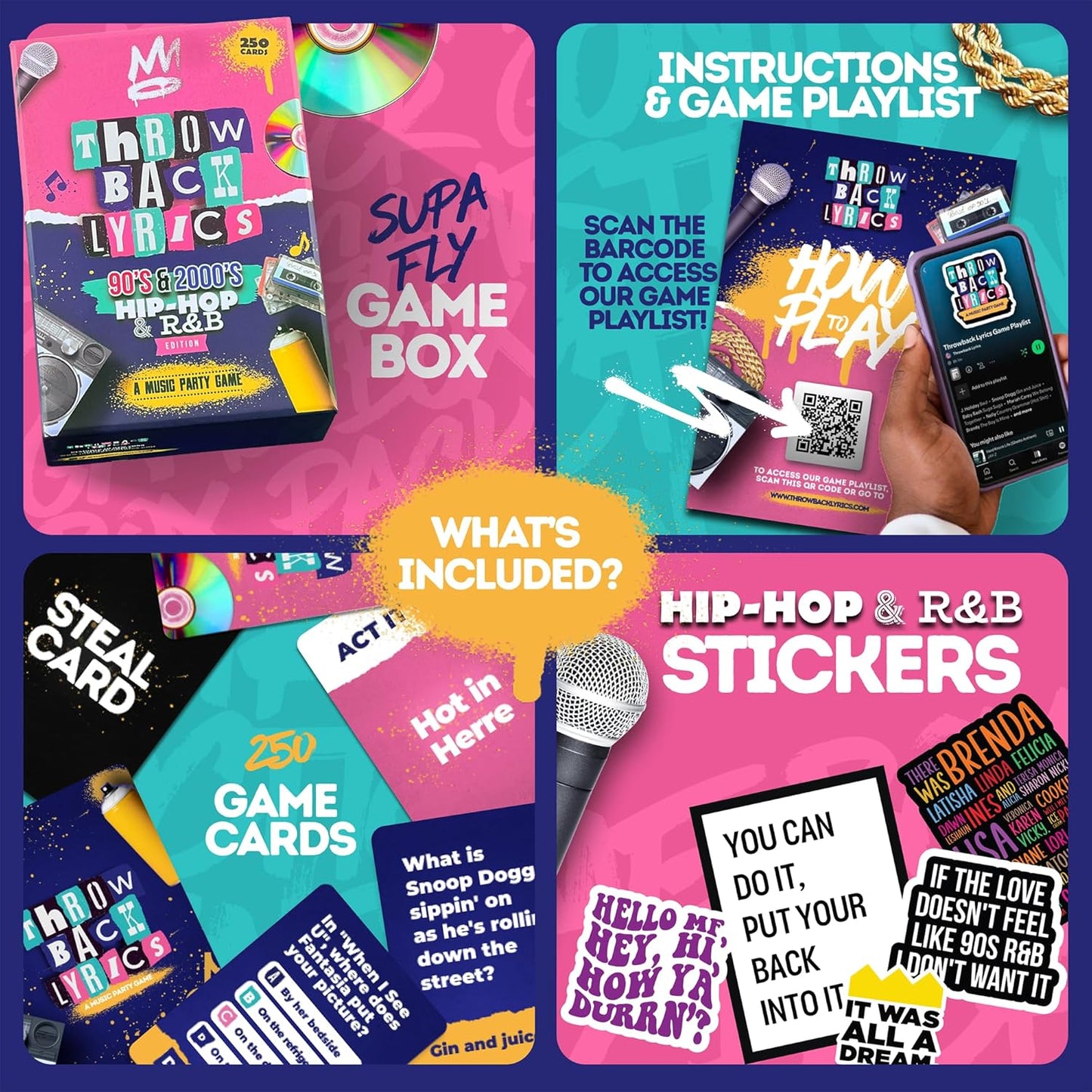 Throwback Lyrics 90s & 2000s Hip-Hop & R&B Finish the Lyrics Game & Charades | 250 Cards Music Trivia Game|Charades Game, Adult Party Game, Girls Games for Bachelorette Party