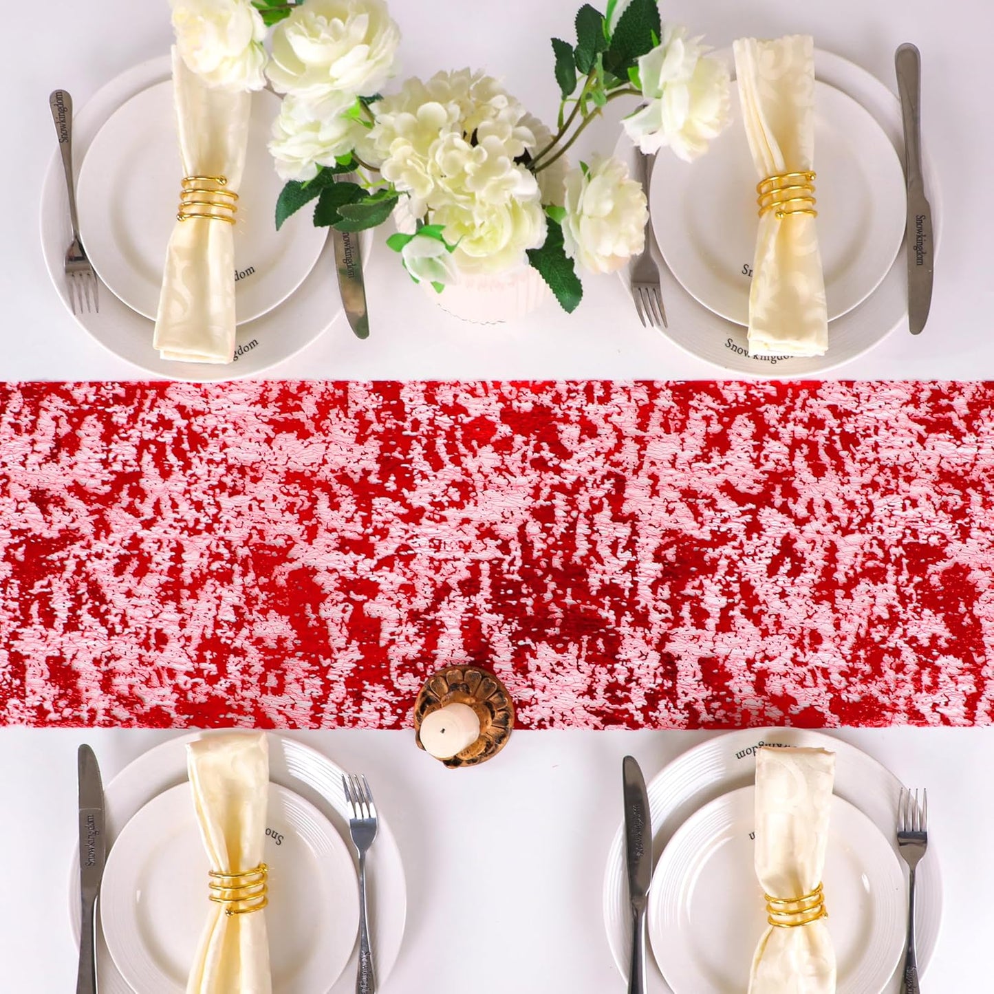 Snowkingdom 2 Pieces Gold Table Runner, Sequin Glitter Foil Metallic Thin Mesh Runner Roll 11"x108", Gold Table Decorations for Event Party, Wedding, Birthday Party, Christmas