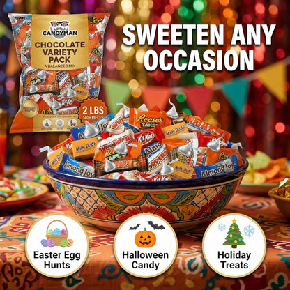 CANDYMAN 4 lb Assorted Chocolate Candy Variety Pack, Bulk Chocolate Individually Wrapped, Candy & Holiday Treats, Father's Day, Ship with Ice