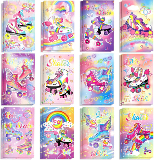 OXYLIPO 24 PCS Roller Skate Party Favors Roller Skating Notebook Roller Small Notepads for Retro Theme Party Favors, 60s 80s Themed Birthday Goodie Bags Stuffers, Roller Skating Fans Activity Books