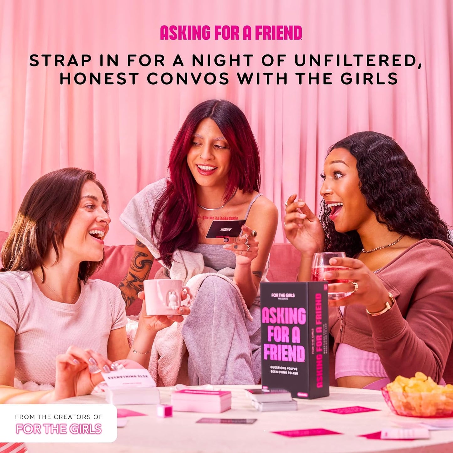 For The Girls Card Game by Relatable, The Viral Girls Night Adult Party Game, Great for Bachelorette Party Games, Weekends and Trips, Includes a die, and 400 Cards Across 5 Categories