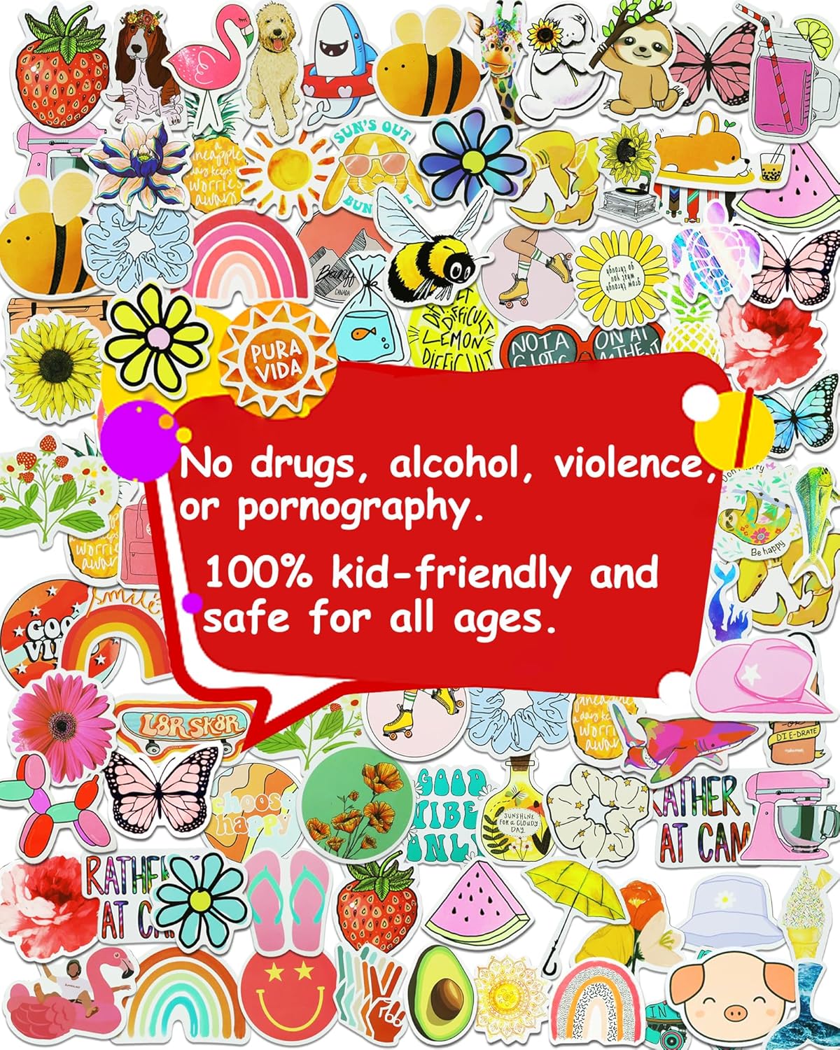 200Pcs Water Bottle Stickers for Kids, Cute Stickers for Water Bottles, Vinyl Waterproof Aesthetic Laptop Sticker Pack Classroom Prizes Skateboard for Kids Teens Girls Students (Cute-200pcs)