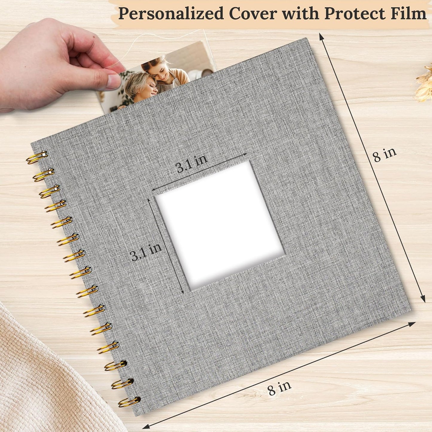 8 x 8 Inch Scrapbook Photo Album Linen Cover 20 Sheets/ 40 Pages, Hardcover Kraft White Pages Memory Book, for Travel Wedding Guest Book Christmas Baby Shower Fits 4x6 & Instant Photos, Beige