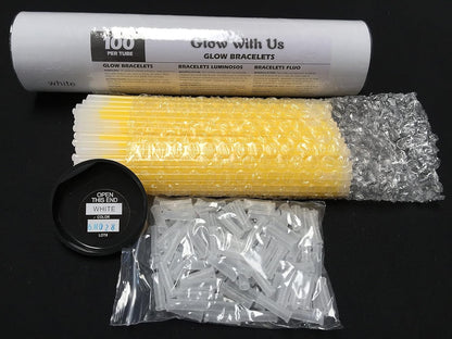 Glow Sticks Bracelets Bulk Wholesale, 100 8” Yellow Glow Bracelets, Bright Color, Glow 8-12 Hrs, 100 Connectors Included, Glow Party Favor Supplies, Sturdy Packaging, Great Fun.