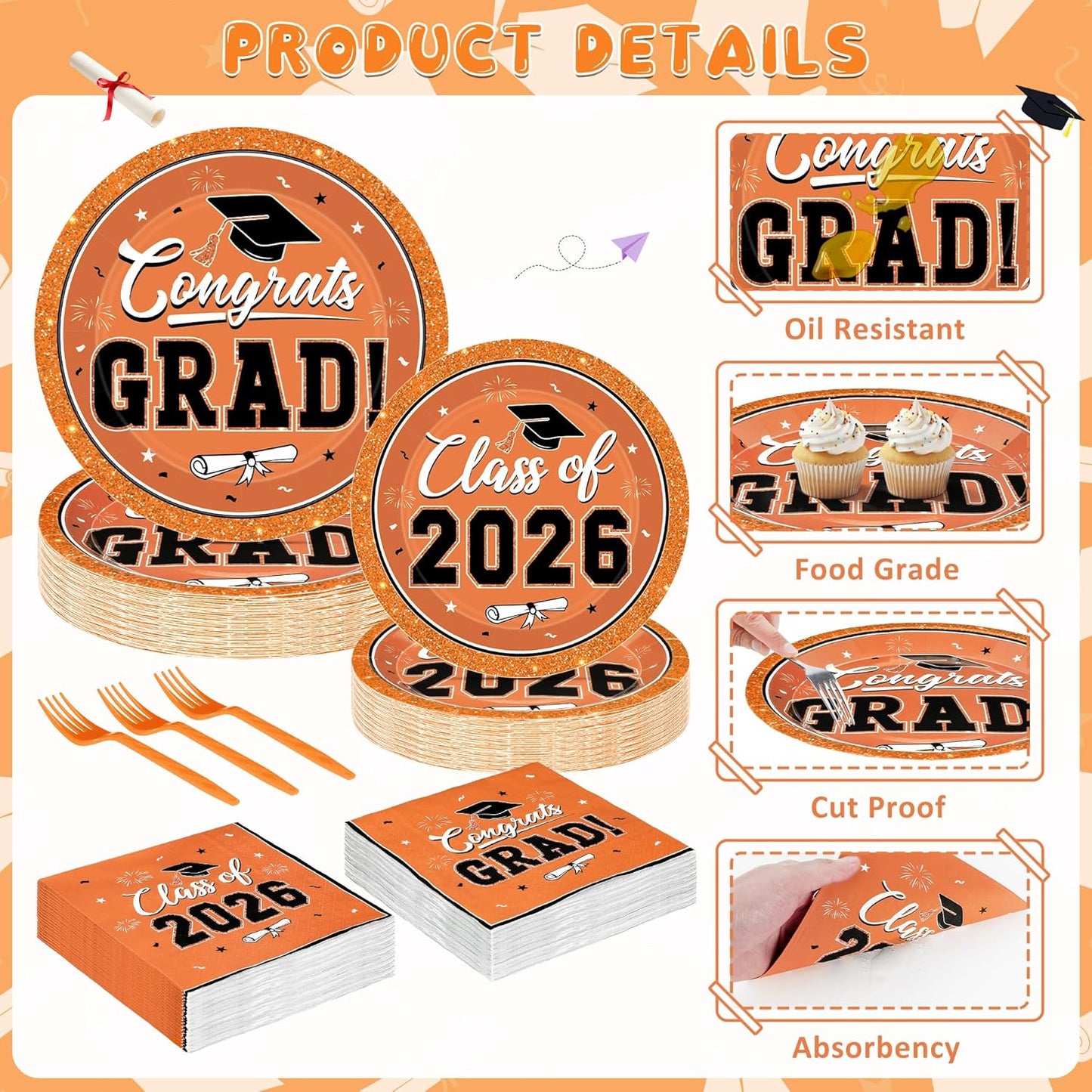 200Pcs Graduation Decorations 2026, Blue Graduation Plates and Napkins Party Supplies for 50 Guests, Disposable Grad Plates, Napkins, Dessert Plates and Forks for Grad Decor Wedding Birthday Supplies