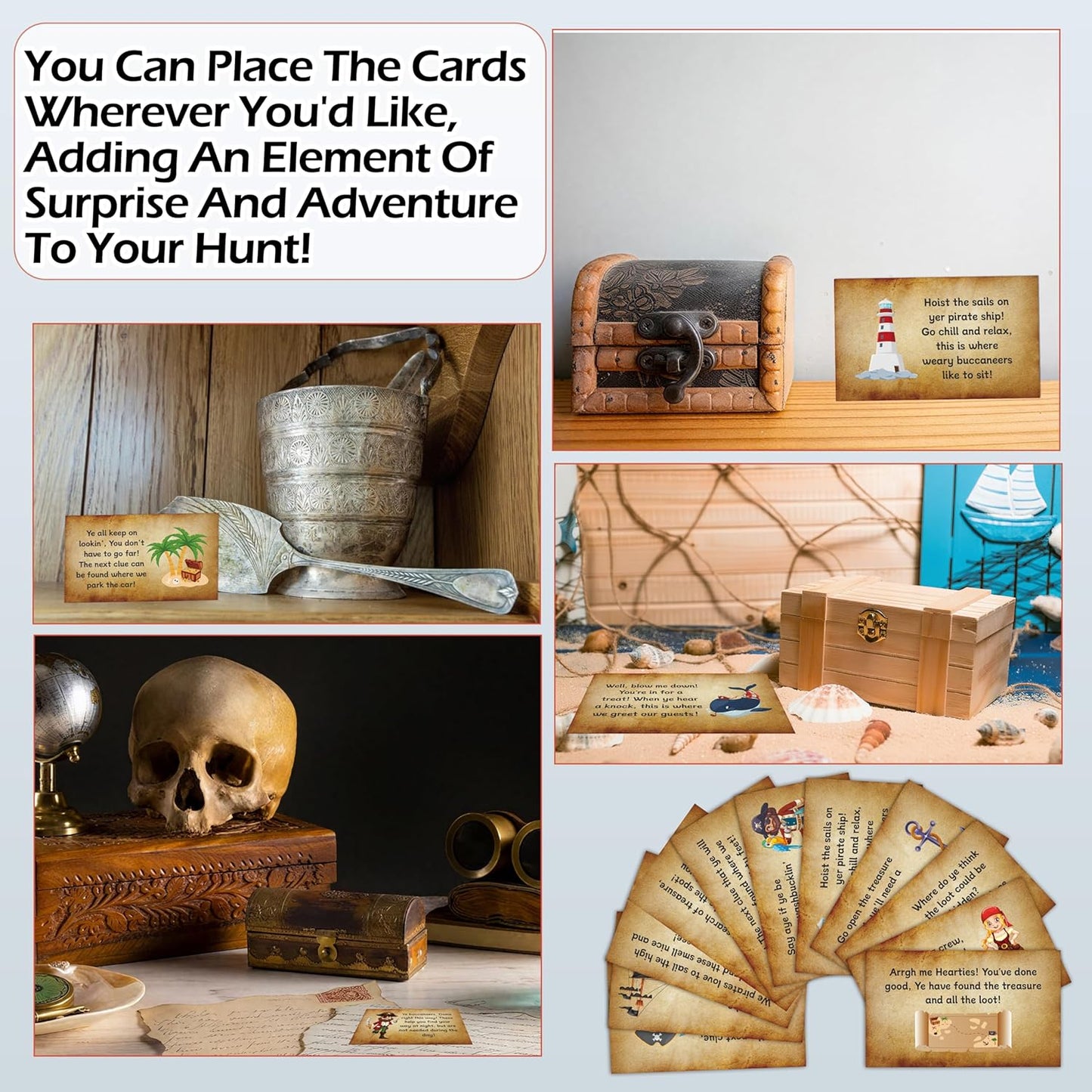 Pirate Games for Friends Groups, Pirate Treasure Hunt Clues Cards, Halloween Scavenger Hunt Games, Holiday Party Decorations Supplies Favors，11