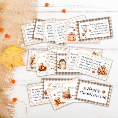 Thanksgiving Treasure Hunt Clue Game, Fall Scavenger Games for Adults, Happy Thanksgiving Party Activities, Autumn Pumpkin Party Supplies (16 Cards with 16 Colorful Envelopes) -01