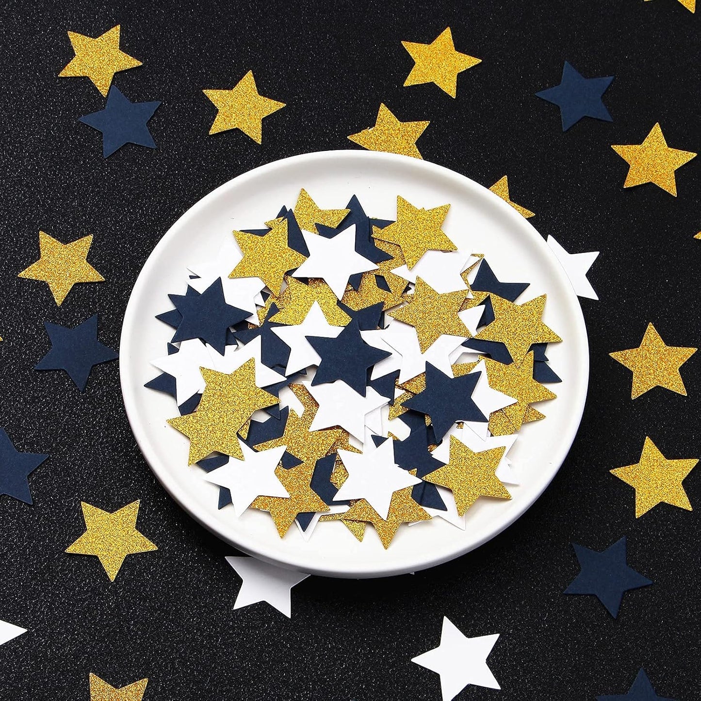 300pcs Navy Blue White Silver Confetti,Glitter Paper decor Twinkle Little Star Table Confetti,Birthday Graduation 2024 Fathers Day Wedding Baby Shower Party Decorations Circle Dots Lasting Surprise