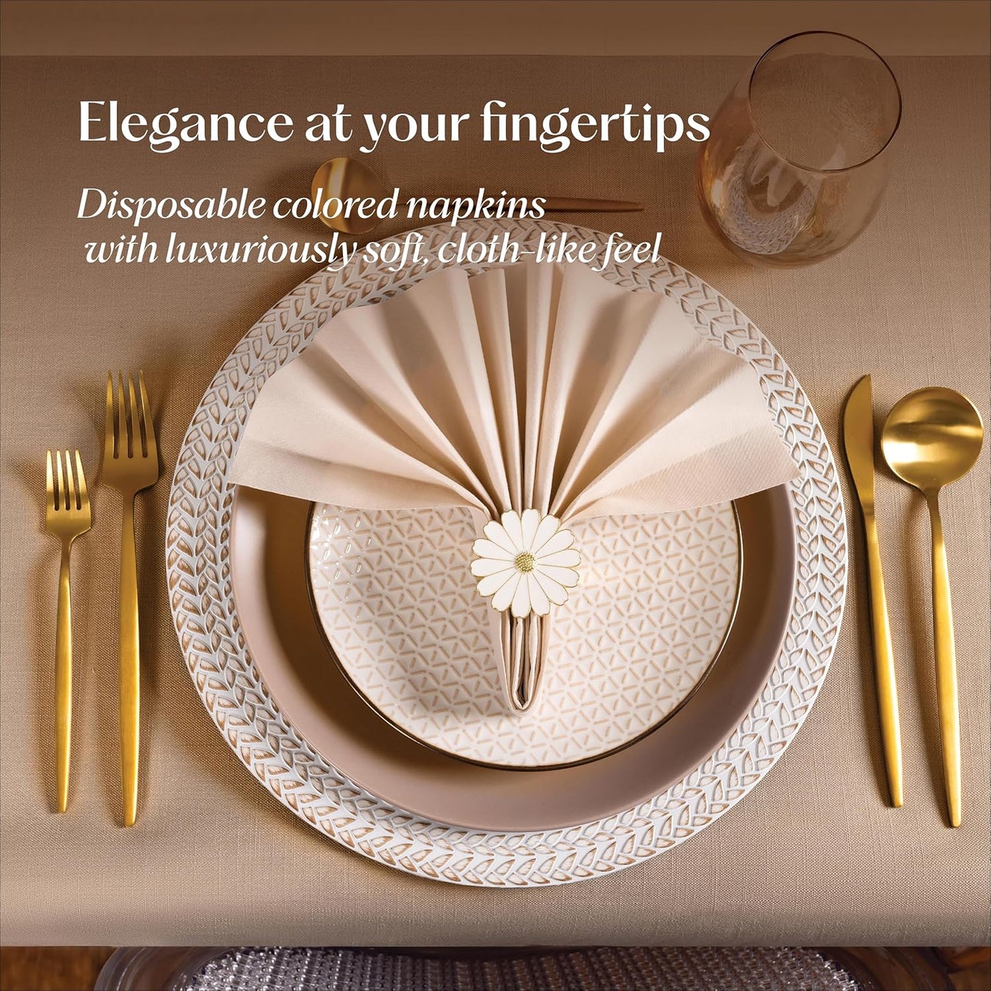 50-Pack Disposable Linen-Feel Caramel Napkins, 12" x 17" Cloth-Like Paper Dinner Napkins For Wedding, Bathroom, Party Or Event