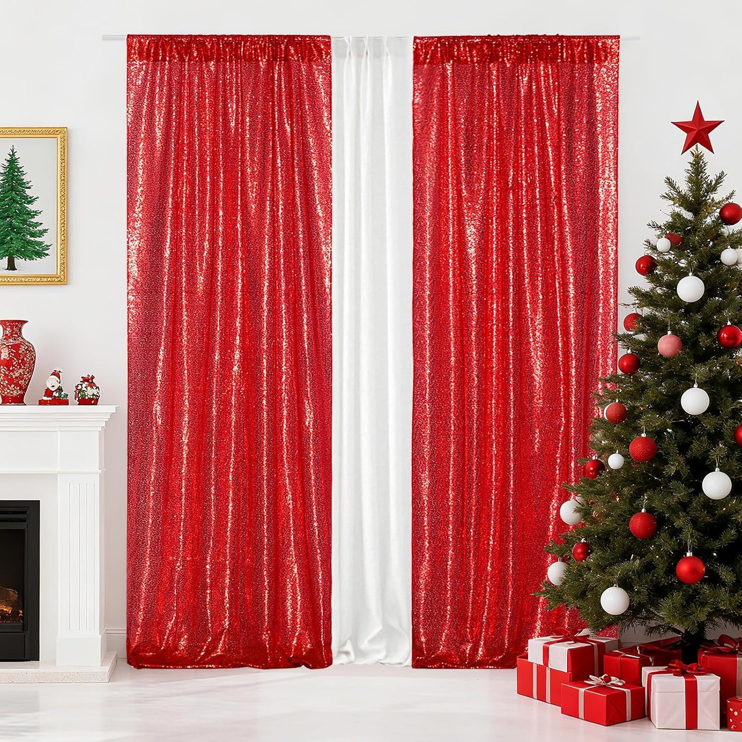 Poise3EHome Black Sequin Backdrop Curtains, 2 Panels 2FTx8FT Glitter Photo Booth Backdrop for Halloween Birthday Bachelorette Wednesday Twilight Party Decorations