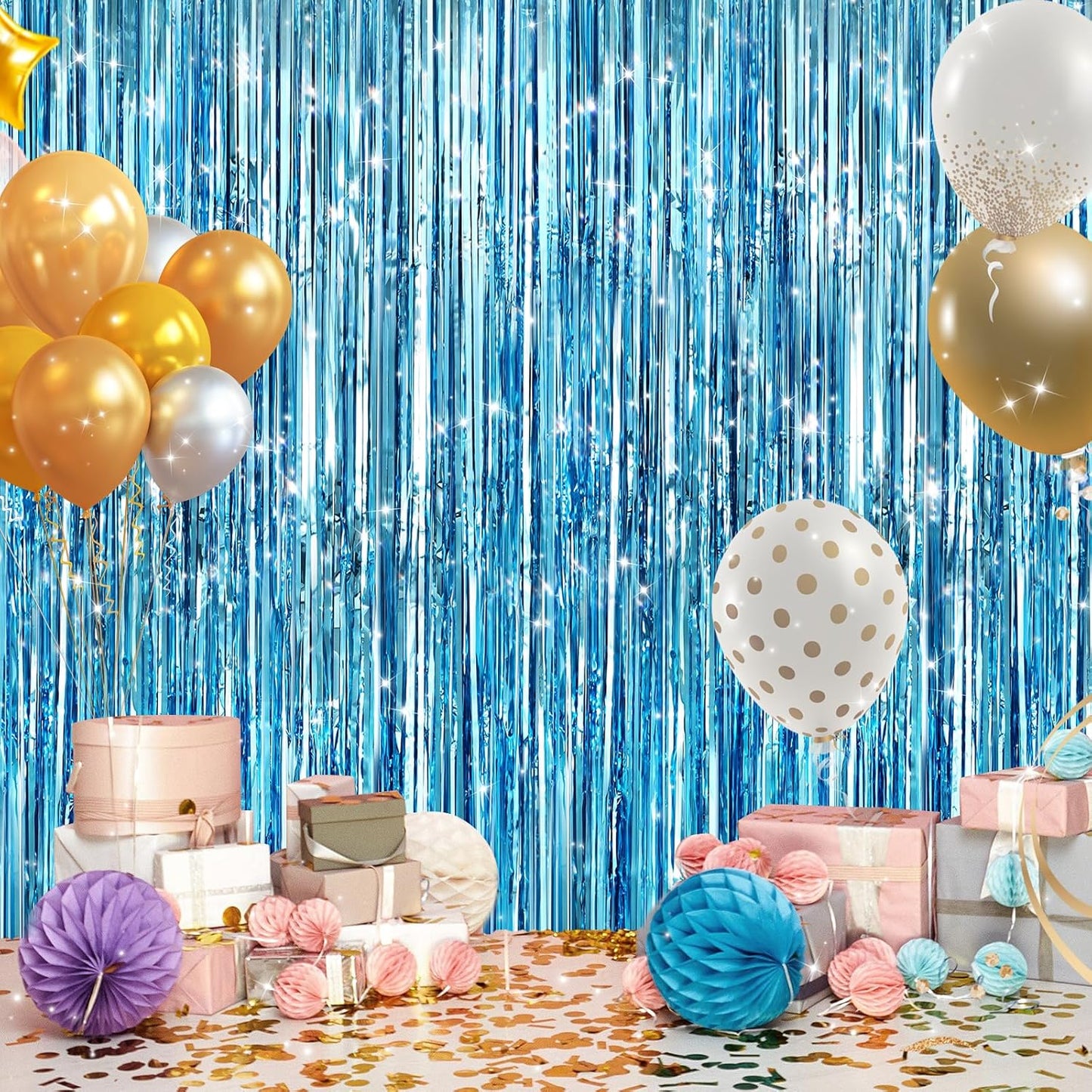 GCB 2Pack Black Metallic Tinsel Foil Fringe Curtains, Black Foil Curtain Backdrop, Photo Booth Props for Birthday Wedding Baby Shower Bachelorette Xmas Celebration Party Decorations Door Streamers