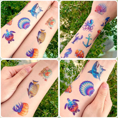96PCS Ocean Temporary Tattoos Stickers - Under The Sea Themed Birthday Party Favors Adventure Ocean Birthday Party Decorations Accessories Supplies Gift For Kids Teens Adult Classroom Prizes Rewards