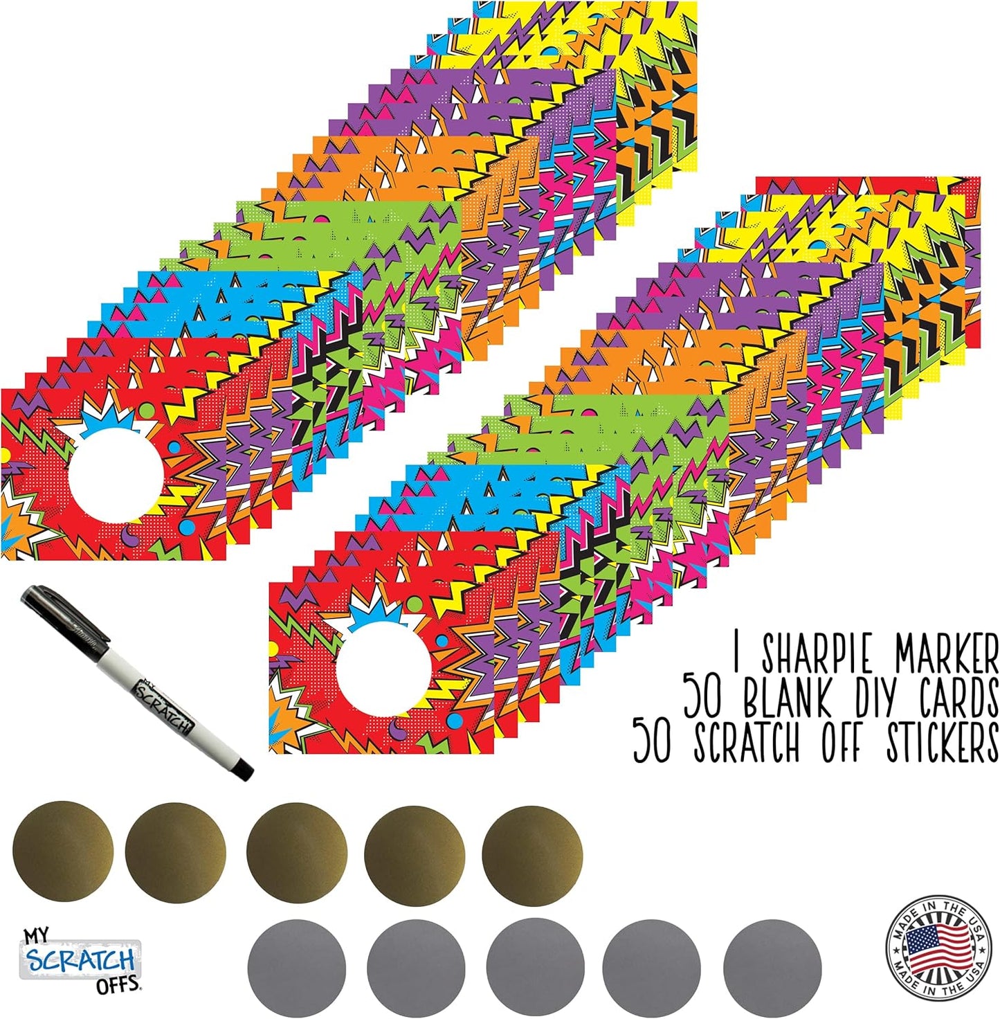 My Scratch Offs - Customizable Scratch-Off Cards Graffiti Design for Prizes, Classroom Rewards & Teacher Supplies, 50 Pack